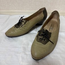 VALENTINO Pumps Lace-Up Leather Beige Gold Women's Size EU36.5/US6.5