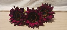 3x Artificial Fall Flowers - Burgandy Sunflower - 6" Diameter x 6" Long Stem