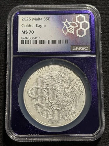 2025 Malta Golden Eagle 1 oz .999 Silver NGC MS70 Purple Core