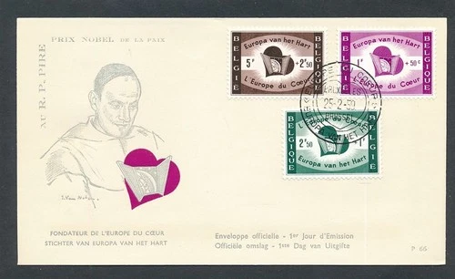 D455903 Belgium FDC Nobel Peace Prize Europe from the Hearth 1959