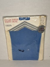 Vintage Ultra Sheer Nylon Pantyhose Blue Mist Plus Nude Heel Sandal Toe