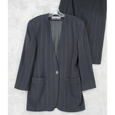 Ellen Tracy Skirt Suit Womens 8 Pure Wool Striped Blazer Pencil Office Classic
