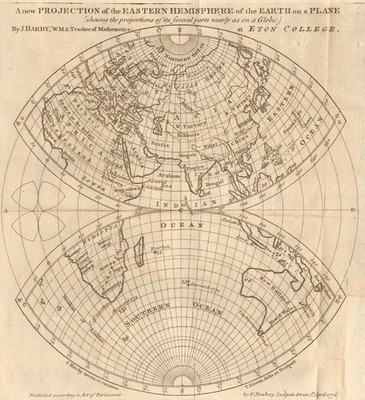 Neue Projektion der östlichen Hemisphäre der Erde auf einer Ebene. Bowen 1776 Karte