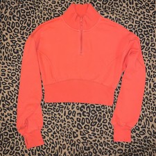 Aerie Offline Orange Cropped Quarter Zip Terry Sweatshirt M Thumbholes