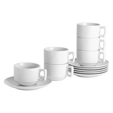 200ml Classic White Stacking Teacup & Saucer Set Tea Coffee Mugs 12/24/48 Piece