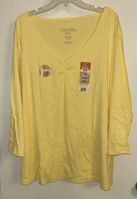 Faded Glory 3/4 sleeve Ruched V-neck Sunshine Yellow Knit Top Women Plus 26W/28W