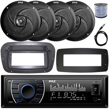 Pyle Single-DIN Marine Receiver W/Kit  Adapter Plate, 4x 8'' 320W Max Speakers
