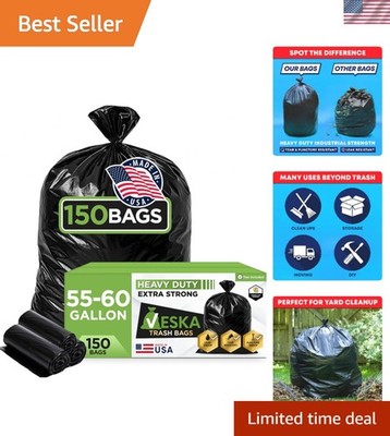 Multipurpose 55 Gallon Trash Bags - 150 Count Opaque Black for All Cleanup Needs