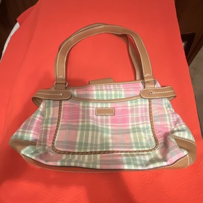 Relic Pink Plaid Satchel for Women with Contrast Trim and Inner Pockets