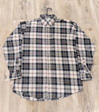 Vintage LL Bean Plaid Flannel Shirt Large Tall Made in USA Plaid Black Tan Gold