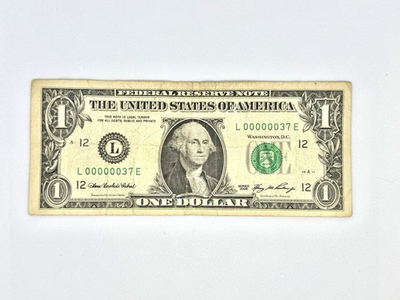 #ad 2006 $1 Bill Low Serial Number Federal Reserve Note *Double Digits* 00000037E $399.99