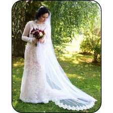 Bridal Veil Lace Edge Tulle Cathedral 1 Tier - Long Mantilla with Metal Comb