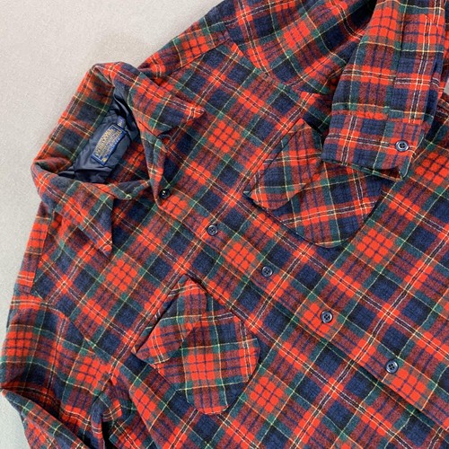 Pendleton, VTG Pendleton Jacket Men LG Tall Red Plaid Wool Board Shirt Flannel USA 80s 90s