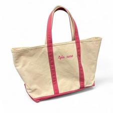 Vintage 80s LL Bean Freeport Boat  Tote Bag White Pink Stiff Canvas USA Made