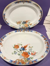 Wood & Sons BIRD OF PARADISE Pattern Pair Oval Serving Platters, 11 3/4" + 14"