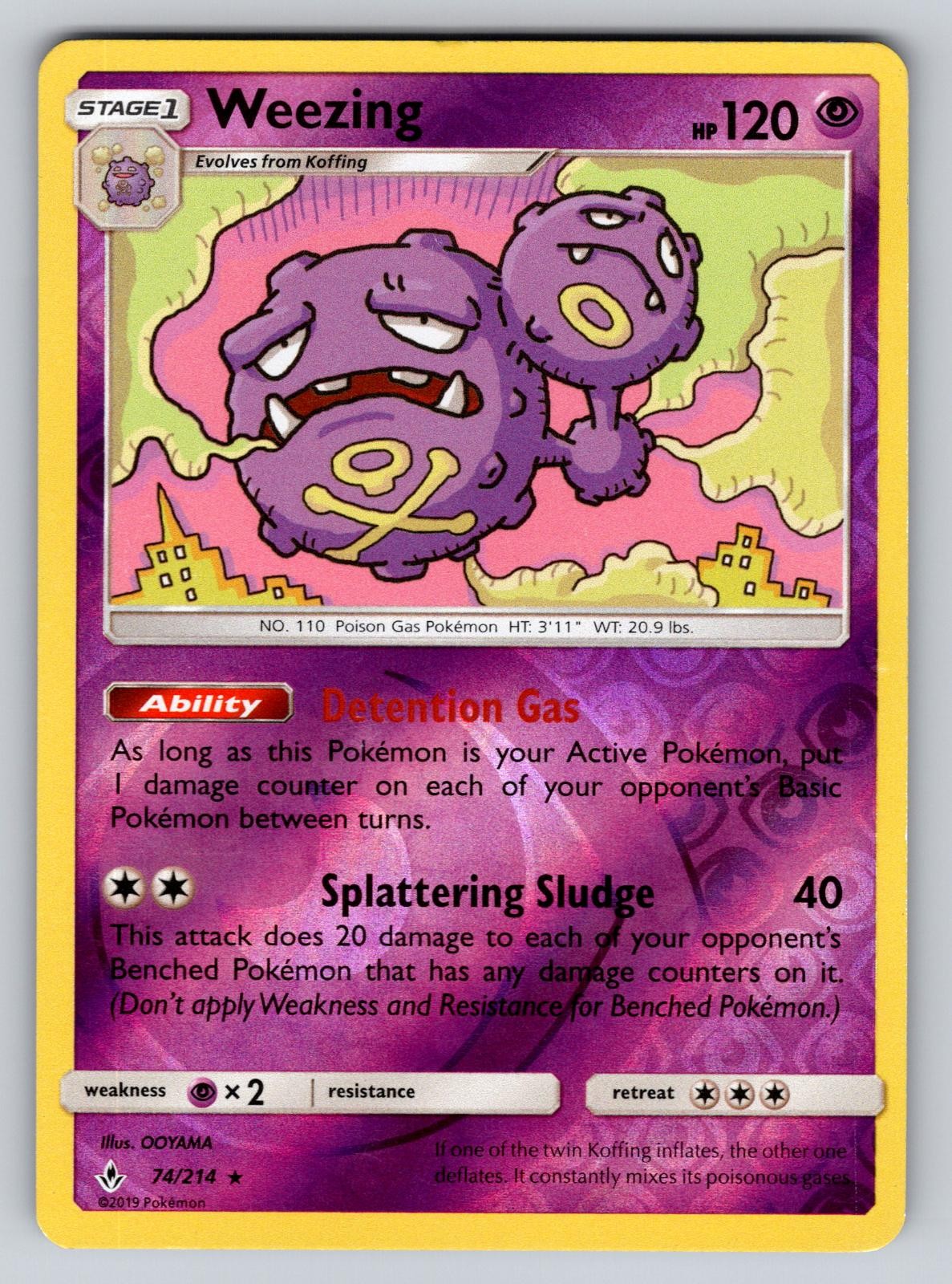 Weezing 74/214 Rare Unbroken Bonds Pokemon Reverse Holo Lightly Played