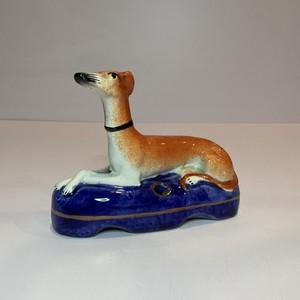 Antique Staffordshire? Pottery Greyhound Hunting Dog Quill Inkwell Figurine