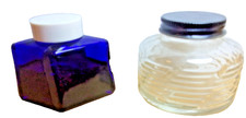 2 Vintage ink bottles 1 Clear & 1 Parker Cobalt Blue w/Original Lids