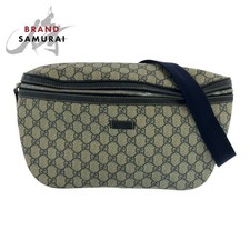 GUCCI GG Supreme Canvas Shoulder Bag Beige Navy Silver Hardware Men’s