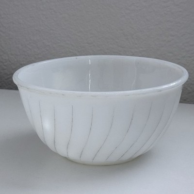 Vintage 7  Ivory Off White Fire-King Swirl Oven Proof Glass Mixing Bowl