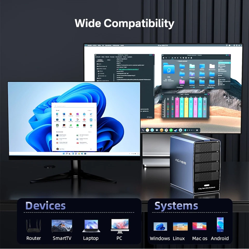 Acasis 4 Bay 2.5/3.5 Inch SAS/SATA to USB 3.0 Hard Drive HDD/SSD Enclosure - Image 4 of 4