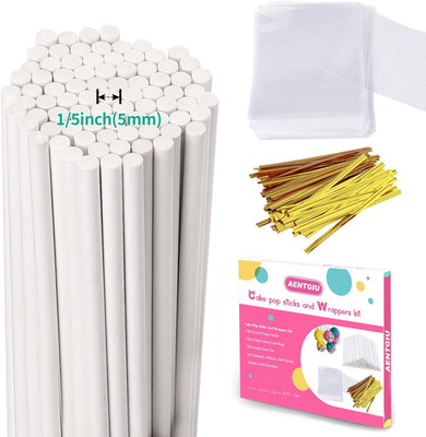 Cake Pop Thick Sticks and Wrappers Kit, Including 100ct 6-inch 5mm Diameter Pape
