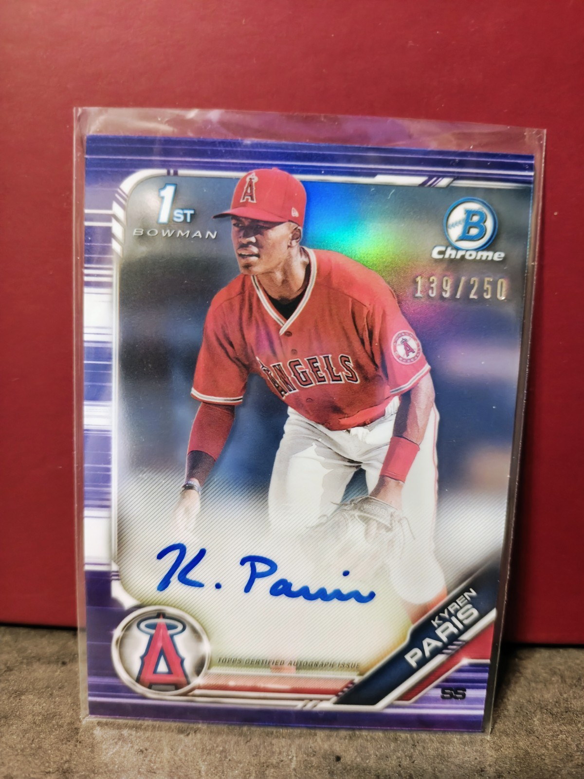 2019 Bowman Chrome Kyren Paris RC Purple Refractor Auto 139/250 Angels