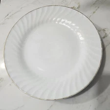 4 Royal Norfolk Dinner Plates 10 3/4" White SWIRL Gold Trim Round