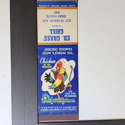 Ed Grass Grill Terre Haute 1937 Colorful Golf Chicken Design Matchbook