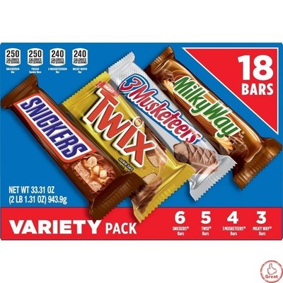 Snickers, Twix, Milky Way & More Full Size Chocolate Candy Bar Assortment 18ct