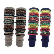 Women Long Leg Warmers Winter Bohemian Cover Boot Cuffs Knit Crochet Navykakhi