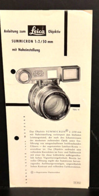 #A0457-Leitz Leica Summicron 2/50mm mit Naheinstellung ,  Broschüre ,4 Seiten