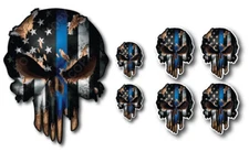 7 PK THIN BLUE LINE AMERICAN FLAG SKULL VINYL DECAL STICKER CAR TRUCK POLICE 3M