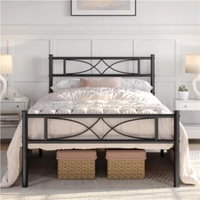 Metal Bed frame Platform Bed with Curved Design Headboard Twin/Full/Queen 