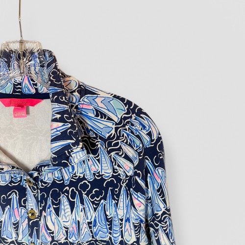 Lilly Pulitzer Taglia Media Blu Captain Popover Bassa Marea Navy Vele e Righe - Foto 3 di 10