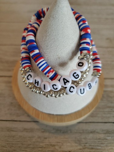 Any Team! Set of Chicago Cubs Bracelets Stacking Bracelets Heishi Bracelets - Picture 2 of 2