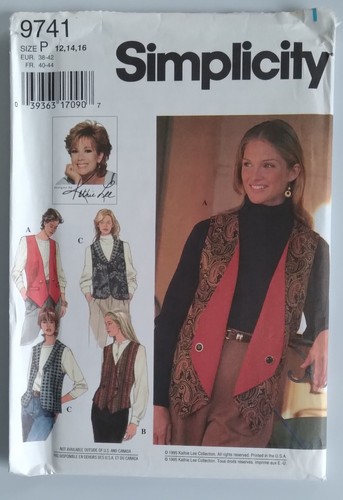 VINTAGE SIMPLICITY #9741 MISSES SIZES 12-14-16 Reversible VESTS PATTERN ...