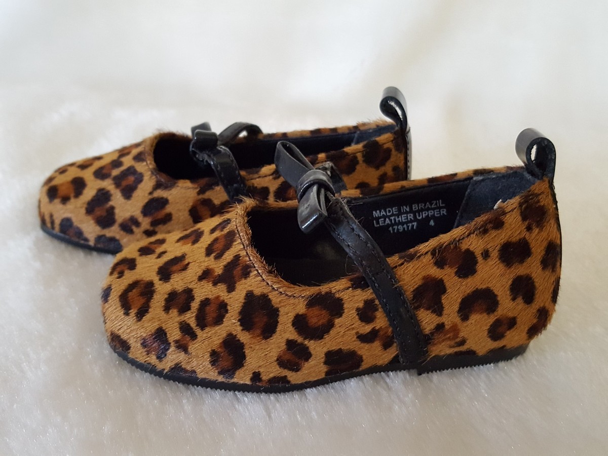 NWOT BABY GAP Girls MJ Dress Shoes Leopard Fur Black Patent