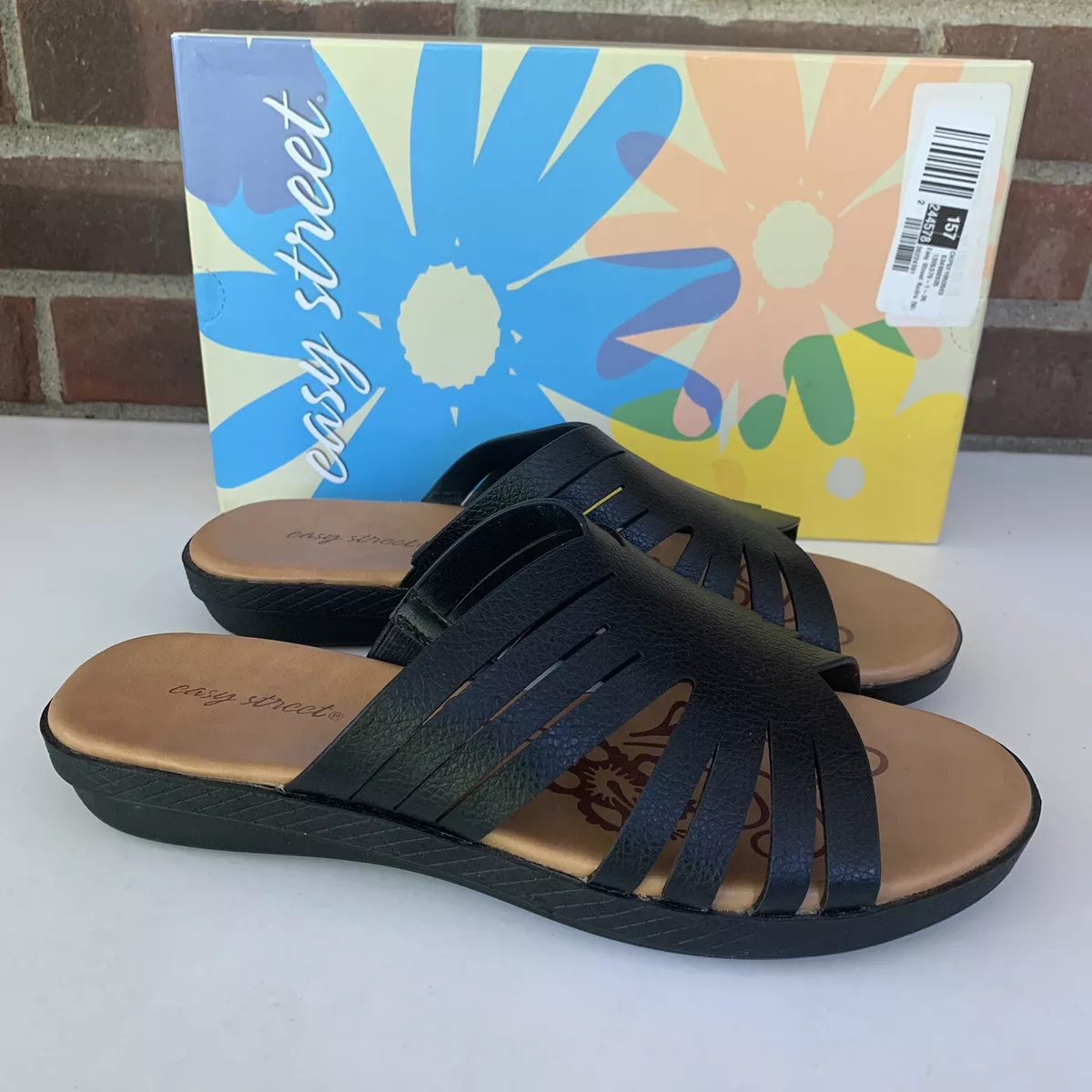 Easy Street Womens Audra Black Slide Sandals Shoes US 10 N narrow