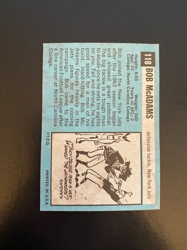 1964 TOPPS FOOTBALL #118 BOB McADAMS!! SPEDIZIONE 1€!! - Foto 2 di 2