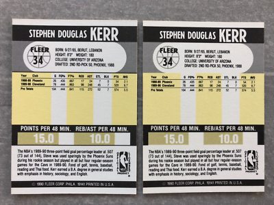 2) 1990 Fleer STEVE KERR 