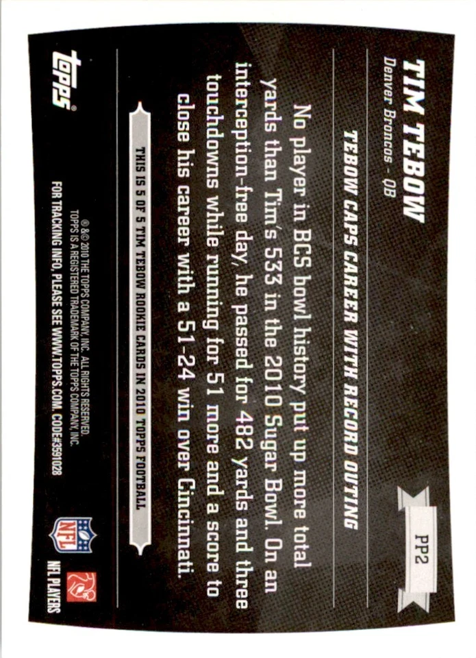2010 Topps Peak Performance #PP2 Tim Tebow - Image 2 of 2