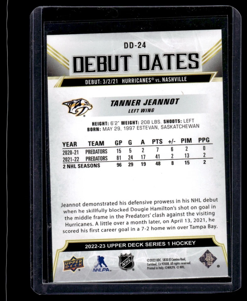 2022-23 Upper Deck Series 1 Debut Dates Tanner Jeannot Rookie #DD-24 Nashville - Image 2 of 2