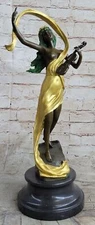 Art Deco Large Trophy Sexy Gal Violinist Violin Player Bronze Sculpture Gift NR