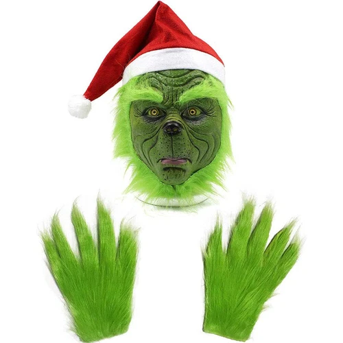 Adult Green Monster Costume Mask Cosplay Christmas Santa Fancy Dress Outfit XMAS - Picture 10 of 26