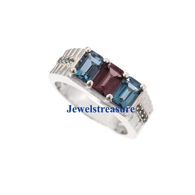 Natural Smoky Quartz & Blue topaz Gemstones 925 Sterling silver Ring for Men #41