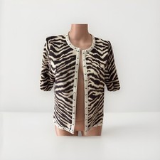 Chico's Size 1 8-10 Animal Print 3/4 Sleeve Open Front Jacket Sweater