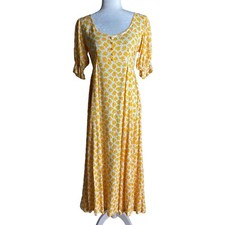 Faithfull The Brand Linnie Floral Print Crepe Dress Yellow Cottagecore Size 6