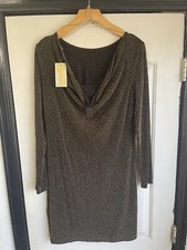 MICHAEL KORS WOMEN'S SPARKLE COWL-BACK DRES BLACK GOLD MEDIUM LONG SLEEVE