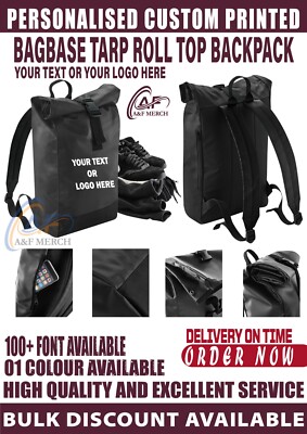 Personalised Custom BagBase Tarp Roll-top Backpack Waterproof Rucksack BG815